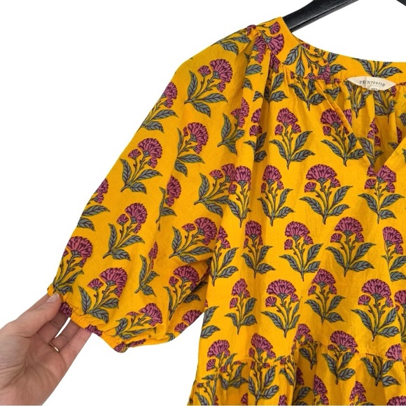 Printfresh Countryside Drives Puff Sleeve Peplum Blouse Small Gold Floral Boho - Picture 4 of 8